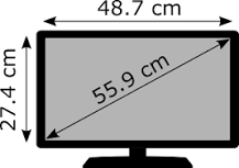 ¿Cuánto mide una pantalla de 22 pulgadas?